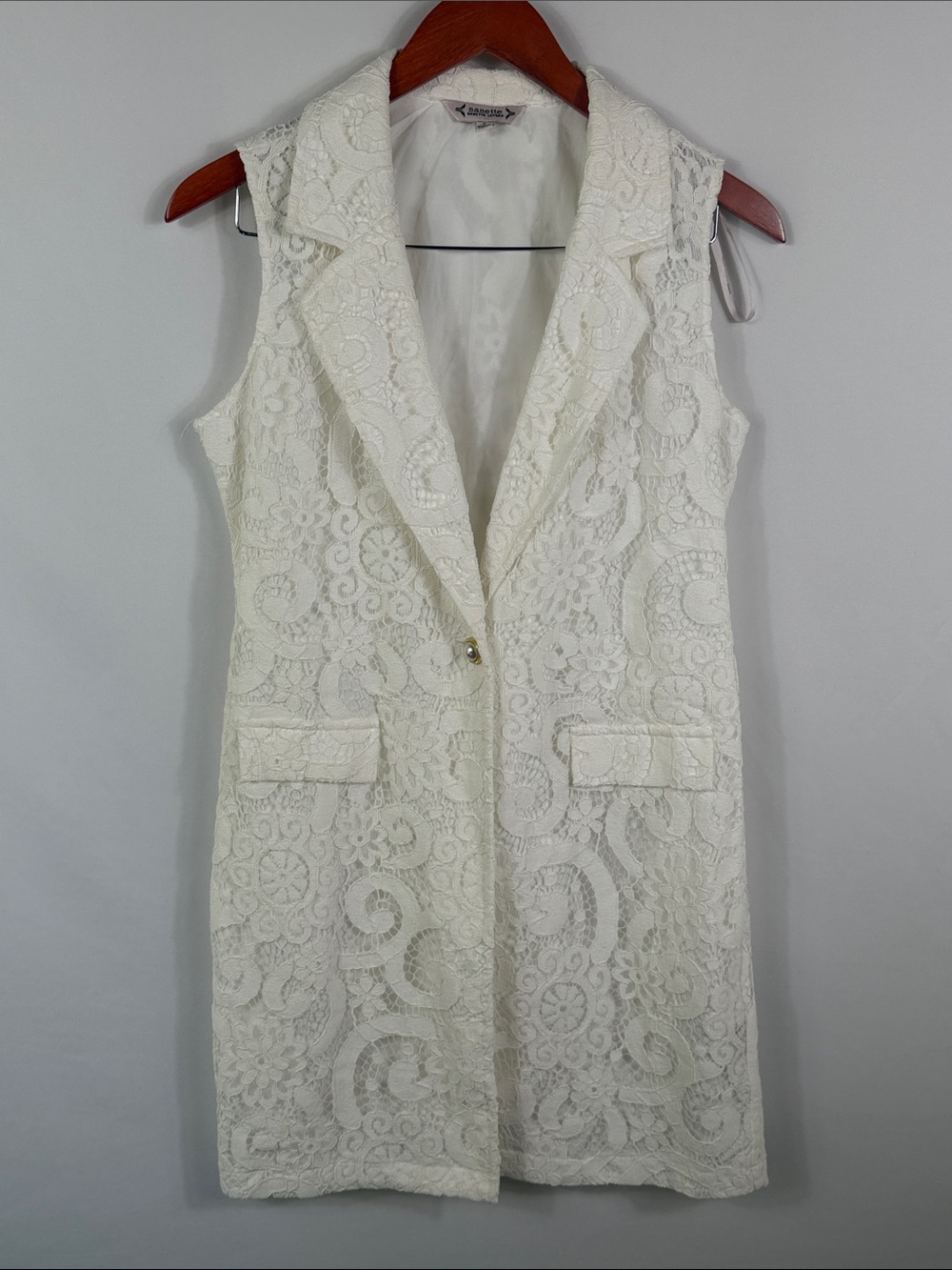Nanette Lepore Ivory White Lace Long Length Blazer. Womens Size S.